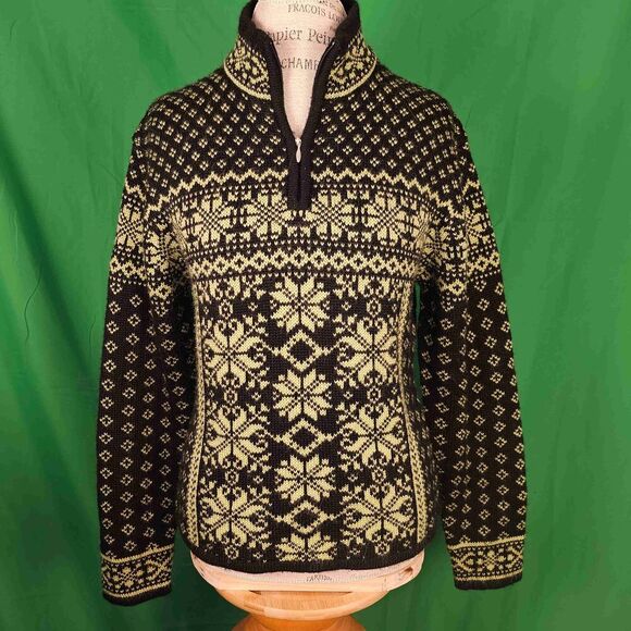 Obermeyer Signature Womens Black Lime Green 1/4 Zip Wool Blend Sweater Large - Picture 1 of 4